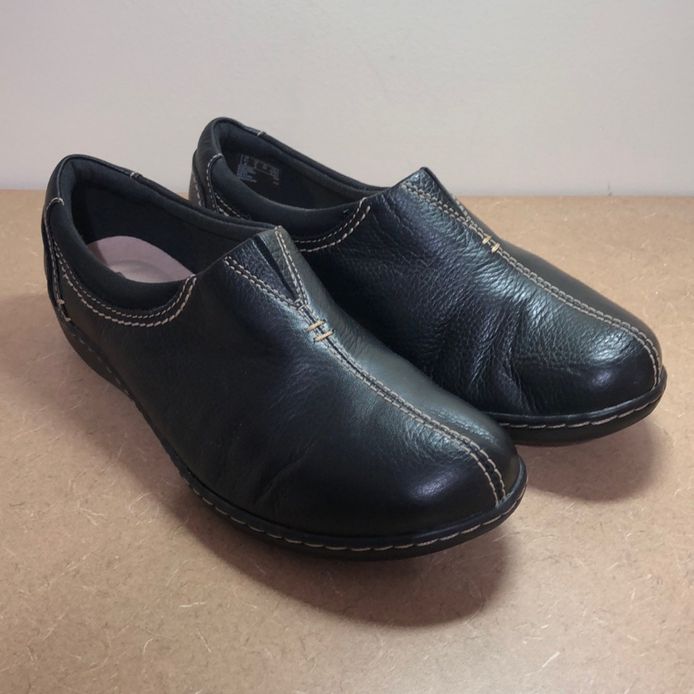 Clarks Ashland Joy Black Leather Slip On Loafer Women's Size 8W